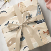 Segelboot Nahtloses Muster | Neutrale Töne Kinder Geschenkpapier