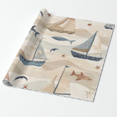 Segelboot Nahtloses Muster | Neutrale Töne Kinder Geschenkpapier (Ungerollt)