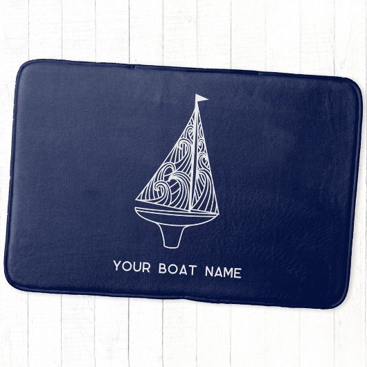 Segelboot Name Nautical Navy Blue Badematte