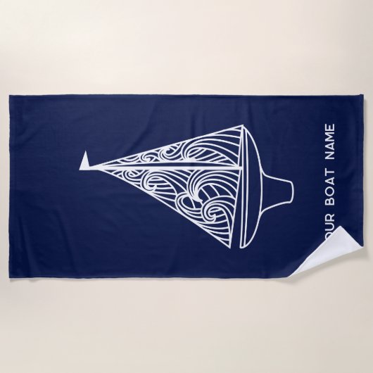 Segelboot Name Nautical Navy Blue Strandtuch (Vorderseite)