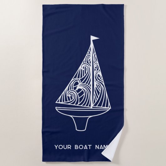 Segelboot Name Nautical Navy Blue Strandtuch (Vorderseite)
