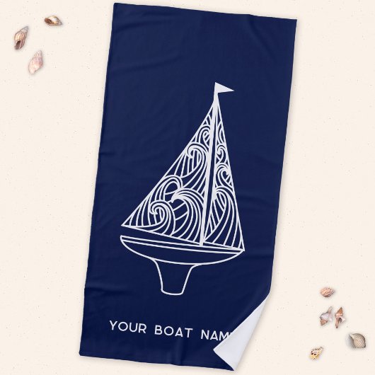 Segelboot Name Nautical Navy Blue Strandtuch