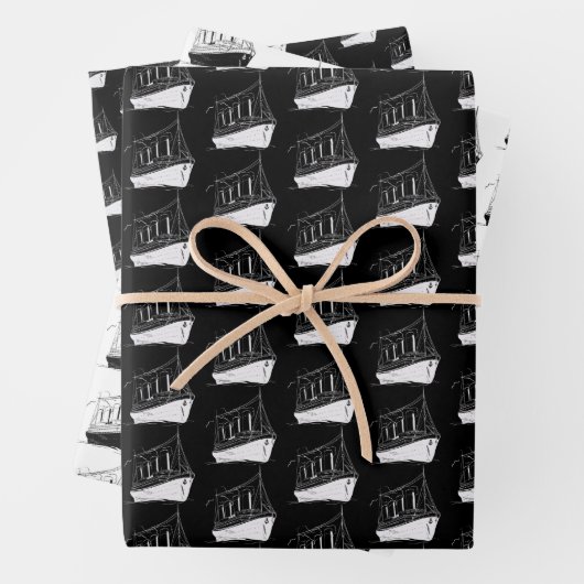 Segelboot Nautic Black and White Geschenkpapier Set (Beispiel)