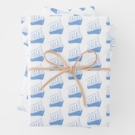 Segelboot Nautic Blue and White Ship Geschenkpapier Set (Beispiel)
