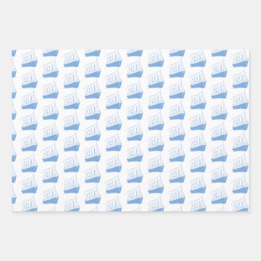 Segelboot Nautic Blue and White Ship Geschenkpapier Set (Vorderseite)