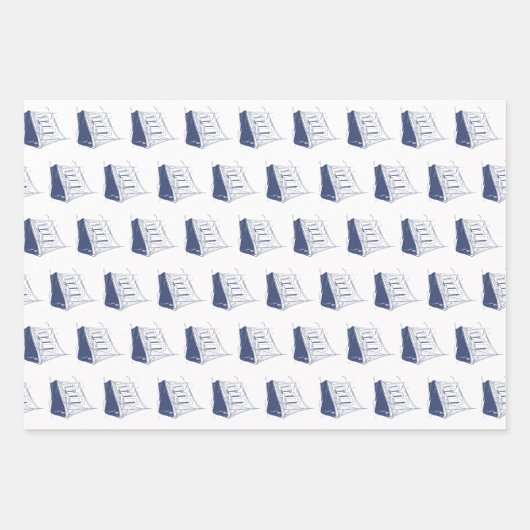 Segelboot Nautic Blue and White Ship Geschenkpapier Set (Vorderseite 2)