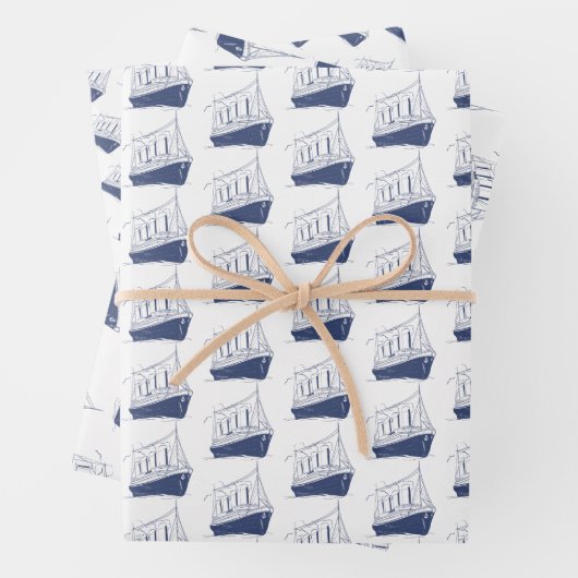 Segelboot Nautic Blue and White Ship Geschenkpapier Set (Beispiel)