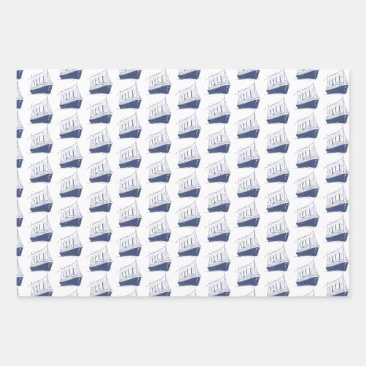 Segelboot Nautic Blue and White Ship Geschenkpapier Set (Vorderseite)