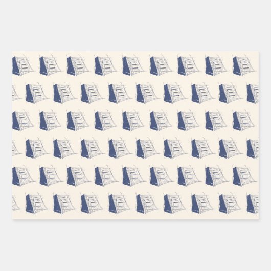 Segelboot Nautic Blue and White Ship Geschenkpapier Set (Vorderseite 2)