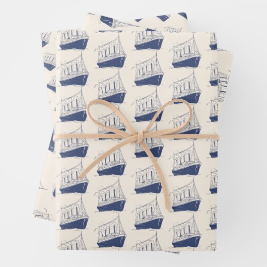 Segelboot Nautic Blue and White Ship Geschenkpapier Set (Beispiel)
