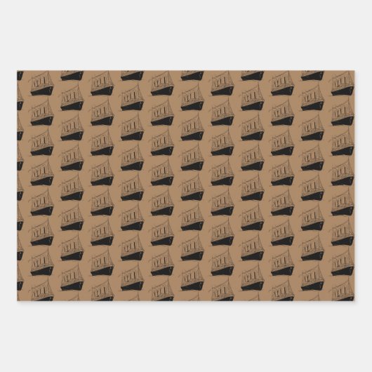 Segelboot Nautic Gold und Black Ship Geschenkpapier Set (Vorderseite)