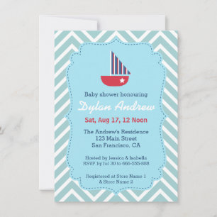Segelboot Nautical Baby-Party, Blaues Chevron-Must Einladung