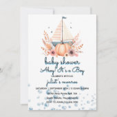 Segelboot Nautical Baby Shower Schwangerschaft Einladung (Vorderseite)