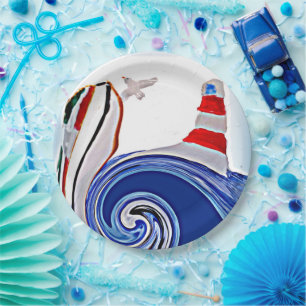 Segelboot Nautical Lighthouse Pappteller
