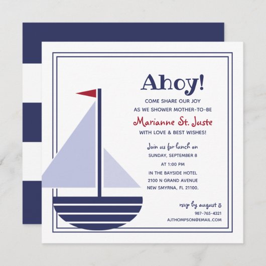 Segelboot nautische BABY SHOWER Junge oder Mädchen Einladung (Vorne/Hinten)