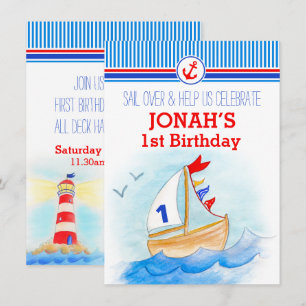 Segelboot nautische Jungs zum ersten Geburtstag ei Einladung