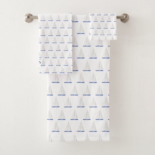 Segelboot-Nautisches Monogramm Badhandtuch Set (Insitu)