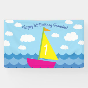 Segelboot Niedlich Frühjahr 1. Geburtstag Party Banner