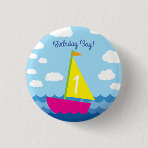 Segelboot Niedlich Kinder 1 Party zum Geburtstag Button