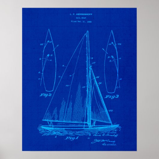 Segelboot Nr. 1 Patent Blueprint Poster (Vorne)
