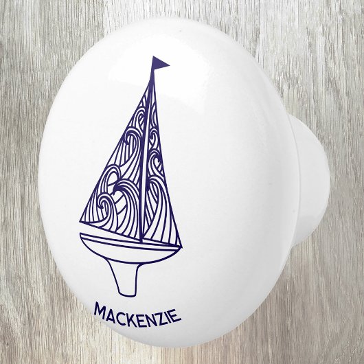 Segelboot personalisierter Name Keramikknauf
