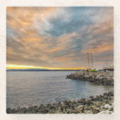 Segelboot Pier am Ozean bei Sonnenuntergang Unters Glasuntersetzer (Vorderseite)