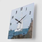 Segelboot Quadratische Wanduhr (Winkel)
