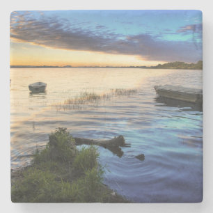 Segelboot-Reflexion vom Sonnenuntergang Steinuntersetzer