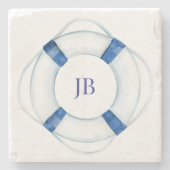 Segelboot Rettungsring Monogrammiert Steinuntersetzer (Vorderseite)
