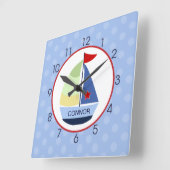 Segelboot Rot, Marine, Light Blue Wall Uhr (Winkel)