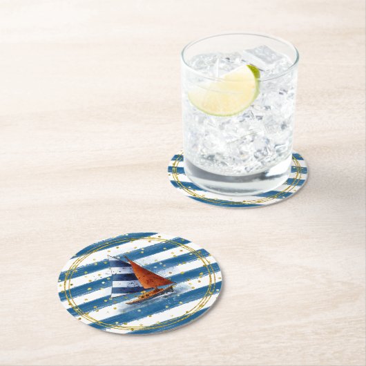 Segelboot Runder Pappuntersetzer (Vor Ort)