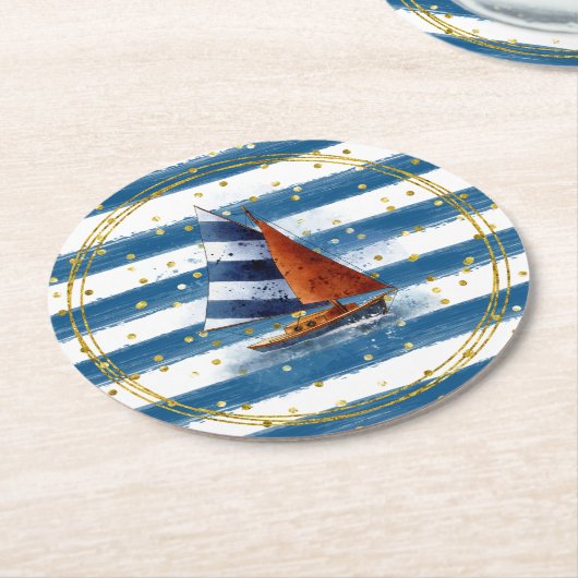 Segelboot Runder Pappuntersetzer (Angewinkelt)