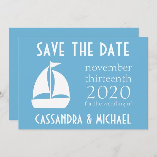 Segelboot Save the Date (Sky Blue) (Vorne/Hinten)