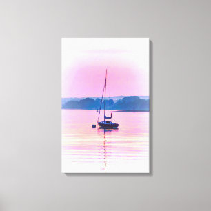 Segelboot schwimmen in der frühen Morgensonne. Leinwanddruck