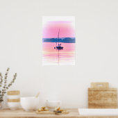 Segelboot schwimmen in der frühen Morgensonne. Poster (Küche)