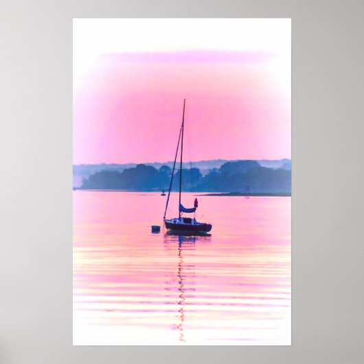 Segelboot schwimmen in der frühen Morgensonne. Poster (Vorne)