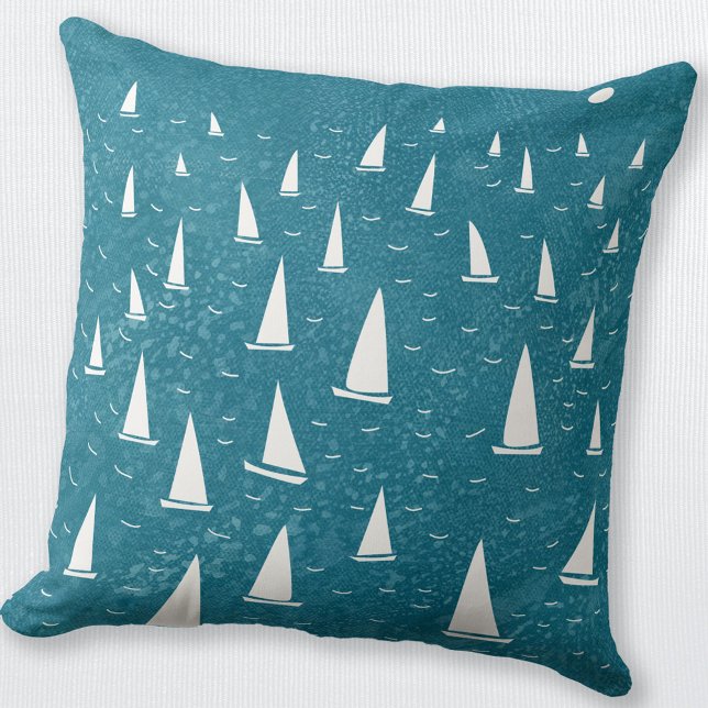 Segelboot Seascape Kissen (Sailing boat regatta nautical teal throw pillow)