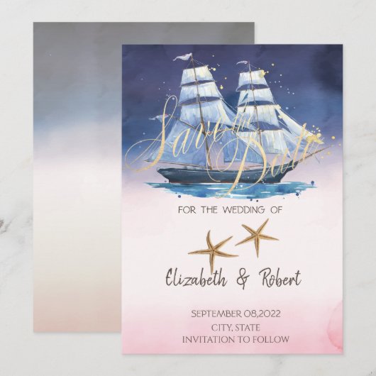 Segelboot Seesterne Datum speichern Save The Date (Vorne/Hinten)