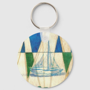Segelboot-Segeln-Wasserfarbe-Vintage-Look-Kunst Schlüsselanhänger