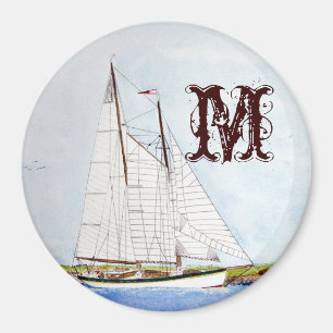 Segelboot-Segelschiff-Monogramm Anfangsbuchstabe M Magnet