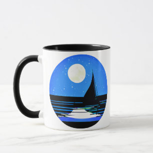 Segelboot-Silhouette gegen nächtlichen Himmel Tasse
