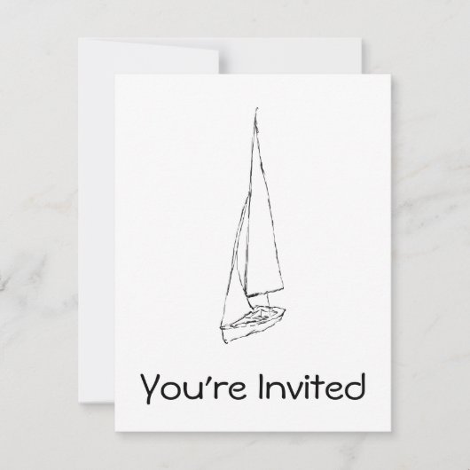 Segelboot. Skizze in Schwarz und Weiß. Einladung (Vorderseite)