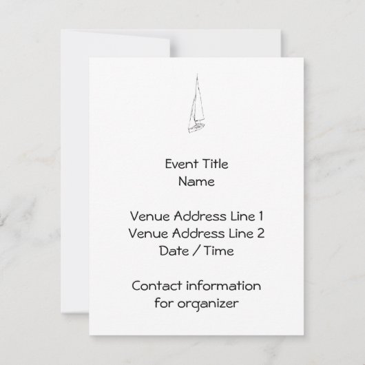 Segelboot. Skizze in Schwarz und Weiß. Einladung (Rückseite)
