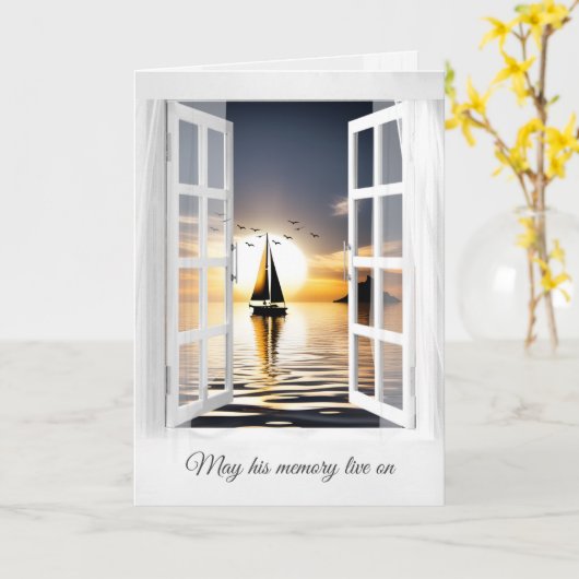 Segelboot Sonnenuntergang im Beileid Karte (Gelbe Blume)