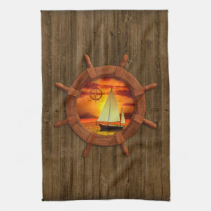 Segelboot-Sonnenuntergang Küchentuch