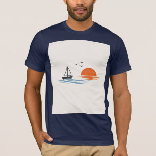 Segelboot Sonnenuntergang Minimal T-Shirt