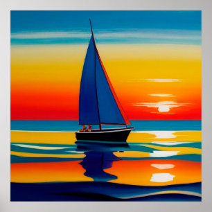 ⛵ Segelboot Sonnenuntergang Ruhige Gewässer Für Wo Poster