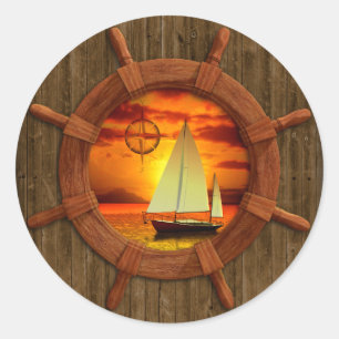 Segelboot Sonnenuntergang Runder Aufkleber