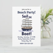 Segelboot-Strandparty Einladung (Stehend Vorderseite)