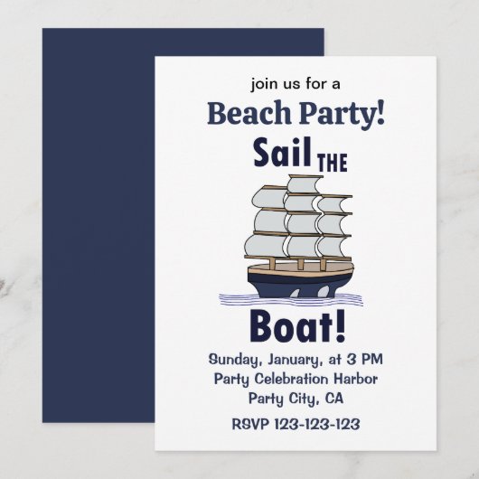 Segelboot-Strandparty Einladung (Vorne/Hinten)